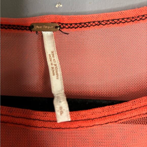 Free People Orange Top Mesh and Embroidered Detail & Bell Sleeves Size Small - Picture 5 of 6